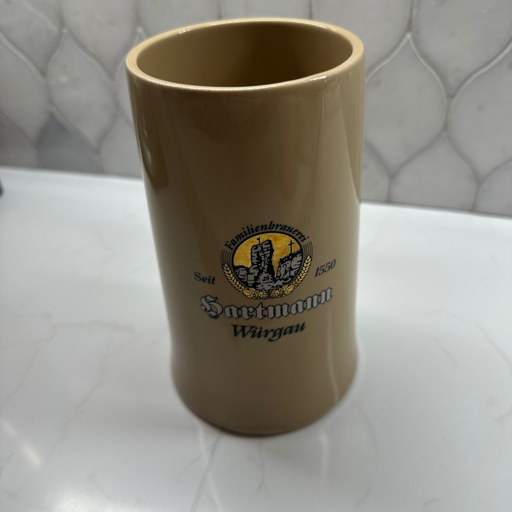 Familienbrauerei Hartmann Würgau German Beer Stein Rastal 0.5L Tan Ceramic Mug